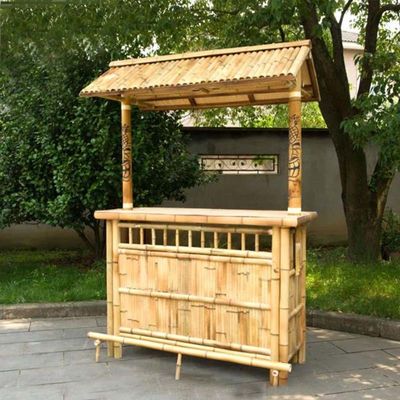 Tiki Bar Patio Outdoor Bar , Bamboo Set , Islander Tiki Bar With Palapa Top And Storage Space For Garden Patio Luau Party