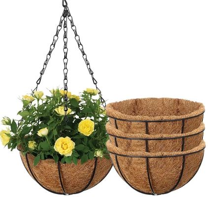 Metal Hanging Basket With Coconut Coir Liner Hanging Flower Basket With Chain Indoor Outdoor Plant Flower Pot