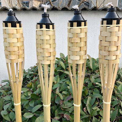 Luau Partisi Bahçe Dekorasyonu Metal Yağ Kutuları ile Bambu Yanık Fener