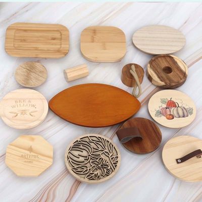 Parfüm Mum Şişe Kapağı Bambu Kavanoz Kapağı Cam Plastik Bardaklar İçin Lazer Logo