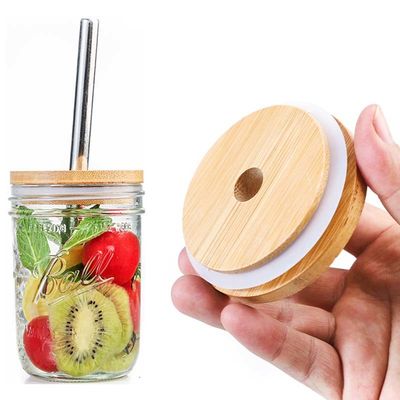 Food Kitchen Glass Storage Jar Lids Wooden Lids with Silicon Circle Well Sealed