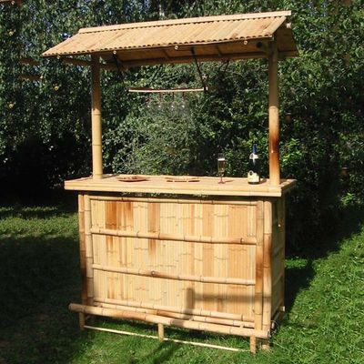 Ticari Açık Hava Bambu Tiki Bar Kitleri Çatı ve Şişe Taşıyıcısı İçme, Arka Destekli Bambu Sandalyeleri