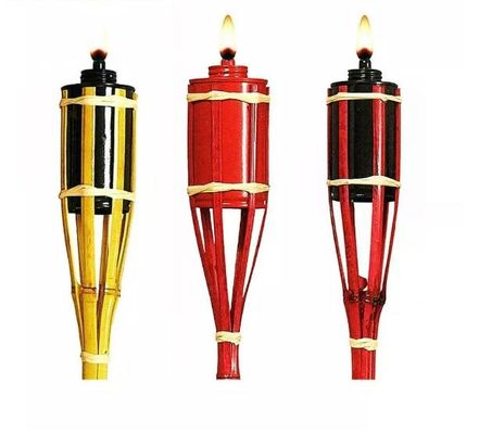 Garden Decor 115cm Bamboo Tiki Torches With Flickering Flame Metal Oil Canisters