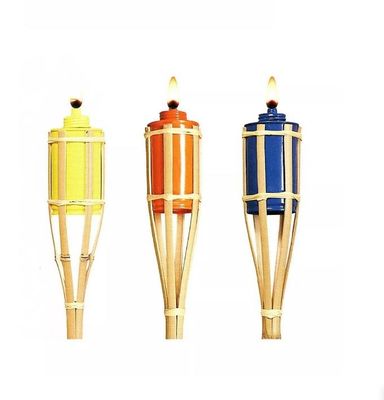 Garden Decor 115cm Bamboo Tiki Torches With Flickering Flame Metal Oil Canisters