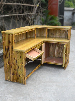 220 Cm Height Bamboo Tiki Bar With Roof 4 Pieces Bamboo Bar Stools