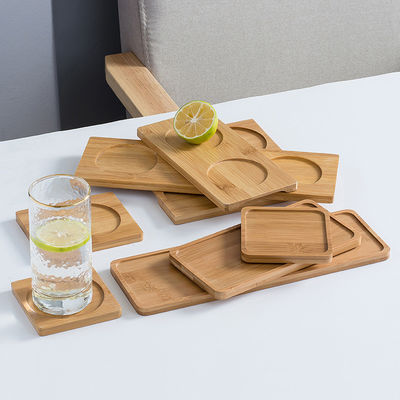 6 Pack 9cm Bamboo Coasters Round Shape Laser Logo Bar Home Cup Coasters