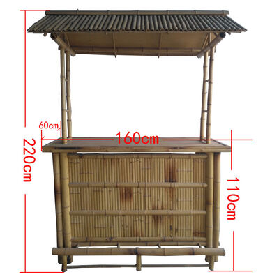 Su geçirmez Açık Bambu Tiki Bar Seti Çıta Çatı ile 220 cm Yükseklik Çevre Dostu Doğal Bambu Bar Sayacı Bahçe Plaj Partisi için
