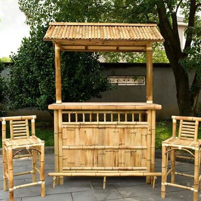 Su geçirmez Açık Bambu Tiki Bar Seti Çıta Çatı ile 220 cm Yükseklik Çevre Dostu Doğal Bambu Bar Sayacı Bahçe Plaj Partisi için